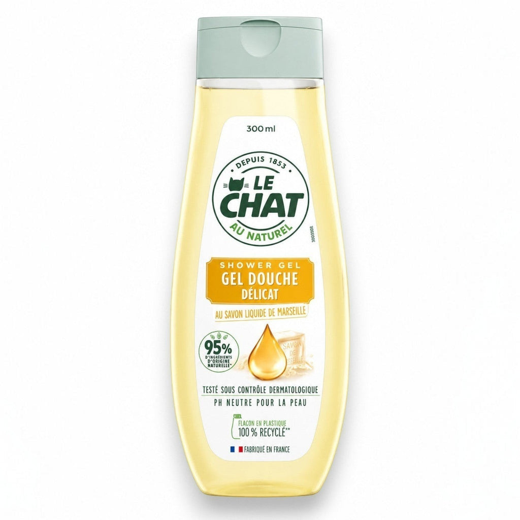 Tap2Own Le Chat Au Naturel Marseille liquid soap shower gel in a 300ml recycled plastic bottle with a green cap.