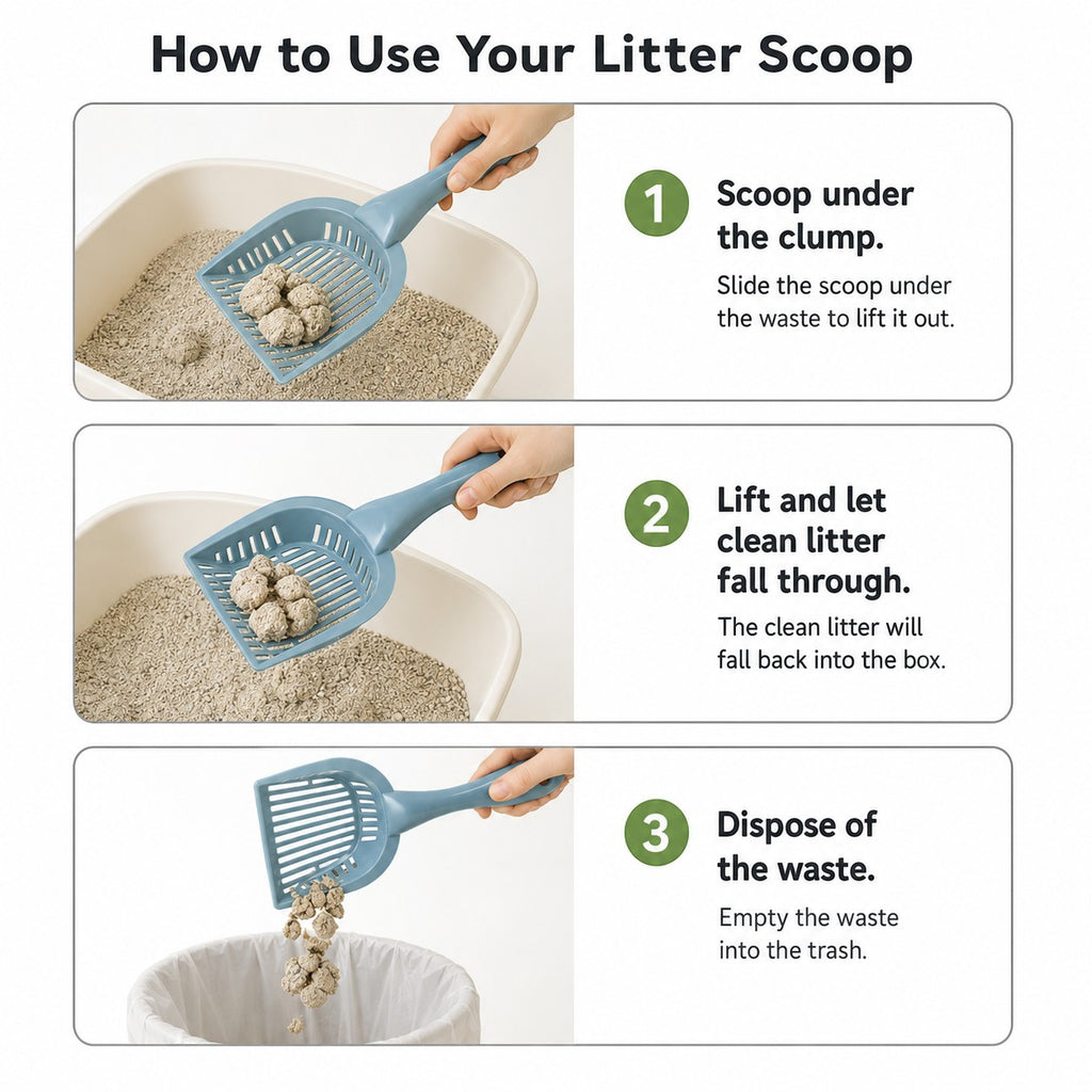 Tap2Own blue plastic litter scoop with slotted design for efficient cat waste management and ergonomic handle.