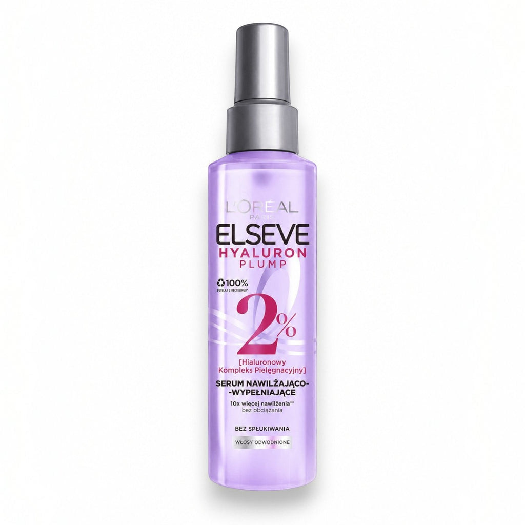 Tap2Own L'ORÉAL ELSEVE Hyaluron Plump hair serum in a purple spray bottle for dehydrated hair.