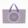 Tap2Own Mandala Print Beach Tote Bag in purple and white, featuring a large central mandala design and smaller all-over floral patterns. Durable fabric with sturdy handles.