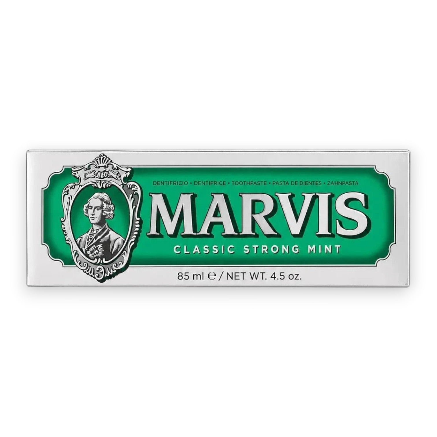 Tap2Own Marvis Classic Strong Mint toothpaste in iconic green and silver apothecary-style packaging