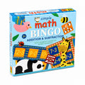 Tap2Own Simple Math Bingo game box featuring cartoon animals and math problems for ages 3+. Addition & subtraction game.