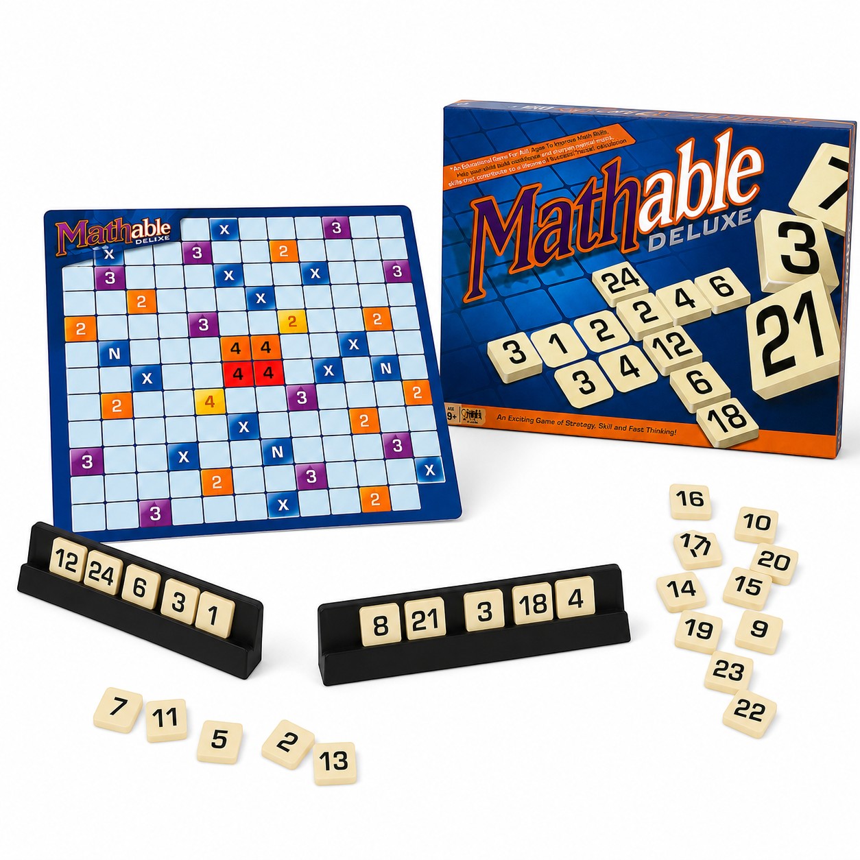 Tap2Own Mathable Deluxe educational strategy game board with number tiles and game box. For ages 9+.