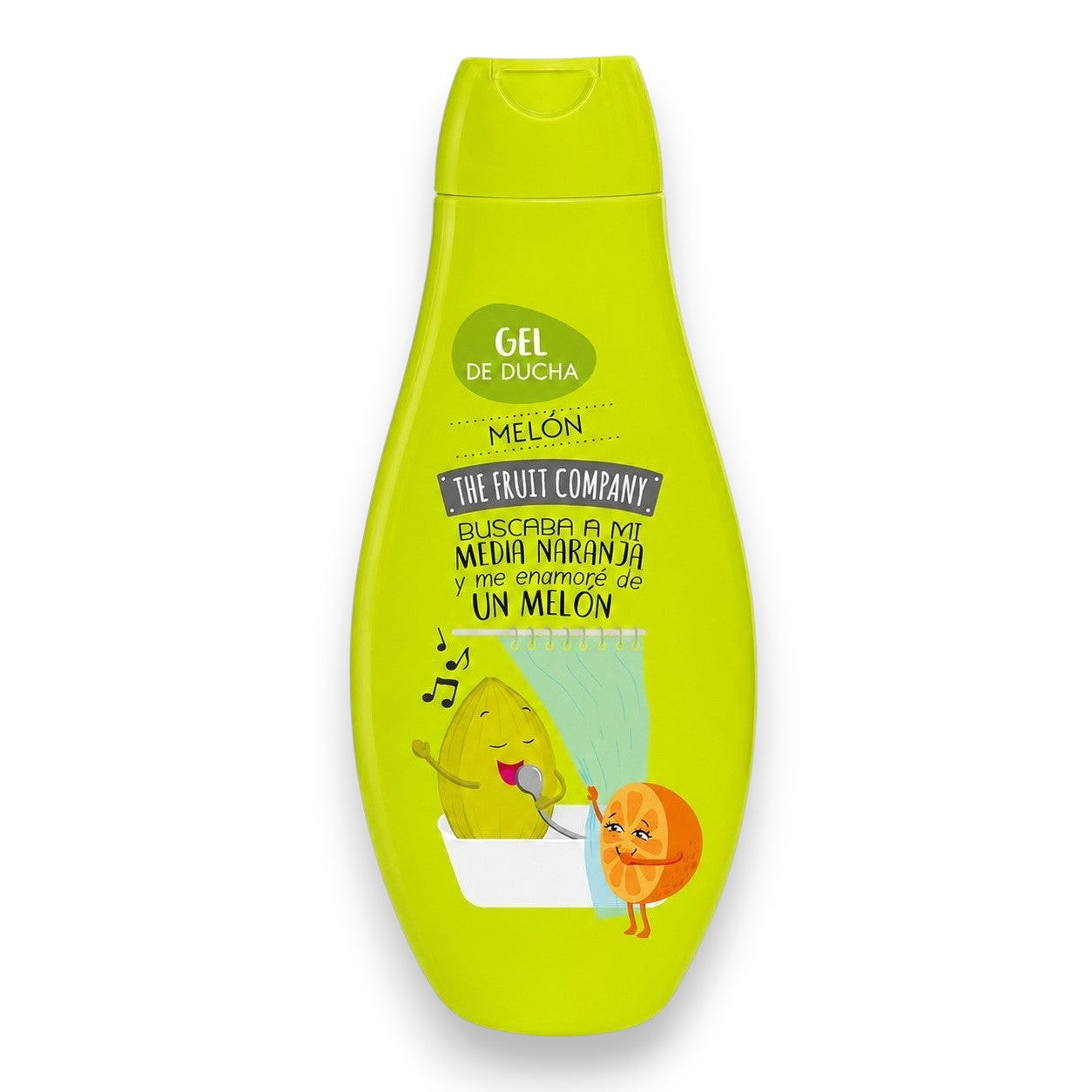 Tap2Own The Fruit Company melon scented shower gel in a bright green bottle with playful fruit character illustration