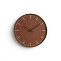 Tap2Own Modern Round Wall Clock with wood grain face, brass bezel, and black hands. Minimalist design.