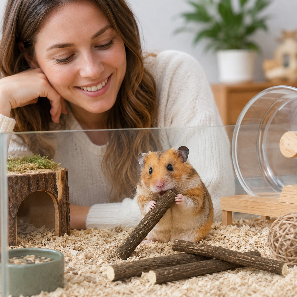 Tap2Own Natural Delight chew sticks for hamsters, made of natural wood, promoting dental health and enrichment.