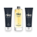 Tap2Own Nike The Perfume Man gift set featuring a 75ml eau de toilette, shower gel, and after-shave balm in black tubes.