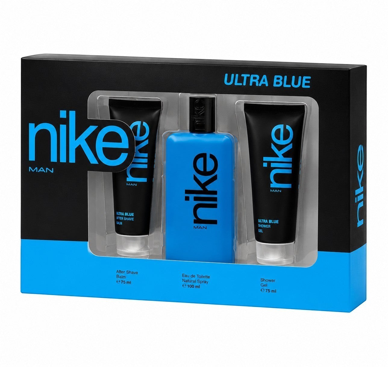 Tap2Own Nike Ultra Blue fragrance gift set for men including eau de toilette, shower gel, and after shave balm.