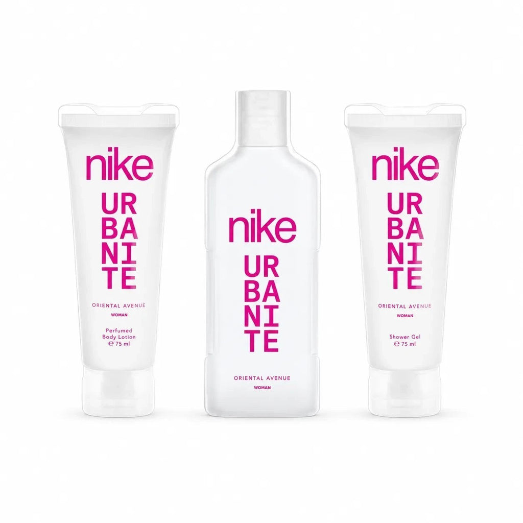 Tap2Own Nike Urbanite Oriental Avenue fragrance gift set for women featuring body lotion, eau de toilette, and gel.