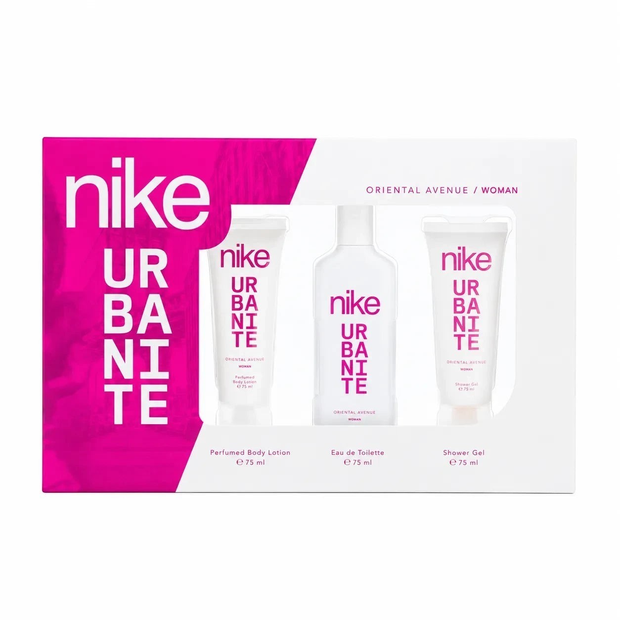 Tap2Own Nike Urbanite Oriental Avenue fragrance gift set for women featuring perfume, body lotion, and shower gel.