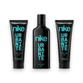Tap2Own Nike Urbanite Spicy Road men's grooming set with black fragrance bottle, after shave balm, and shower gel.