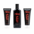 Tap2Own Nike Urbanite Woody Lane grooming set with black bottles and tubes featuring bold red typography.