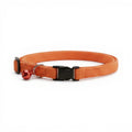 Tap2Own adjustable orange nylon pet collar with bell and black quick-release buckle for cats and small dogs.