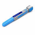 Tap2Own 3-in-1 pet dental cleaning tool with blue handle, grey body, bristles, and textured massager.