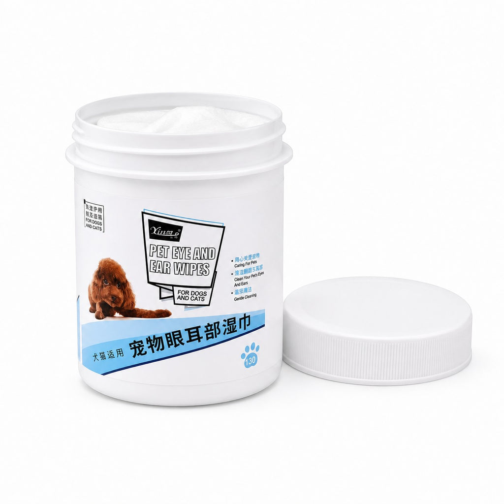 Tap2Own Pet Eye and Ear Wipes for dogs and cats, gentle cleaning, 130 count jar.