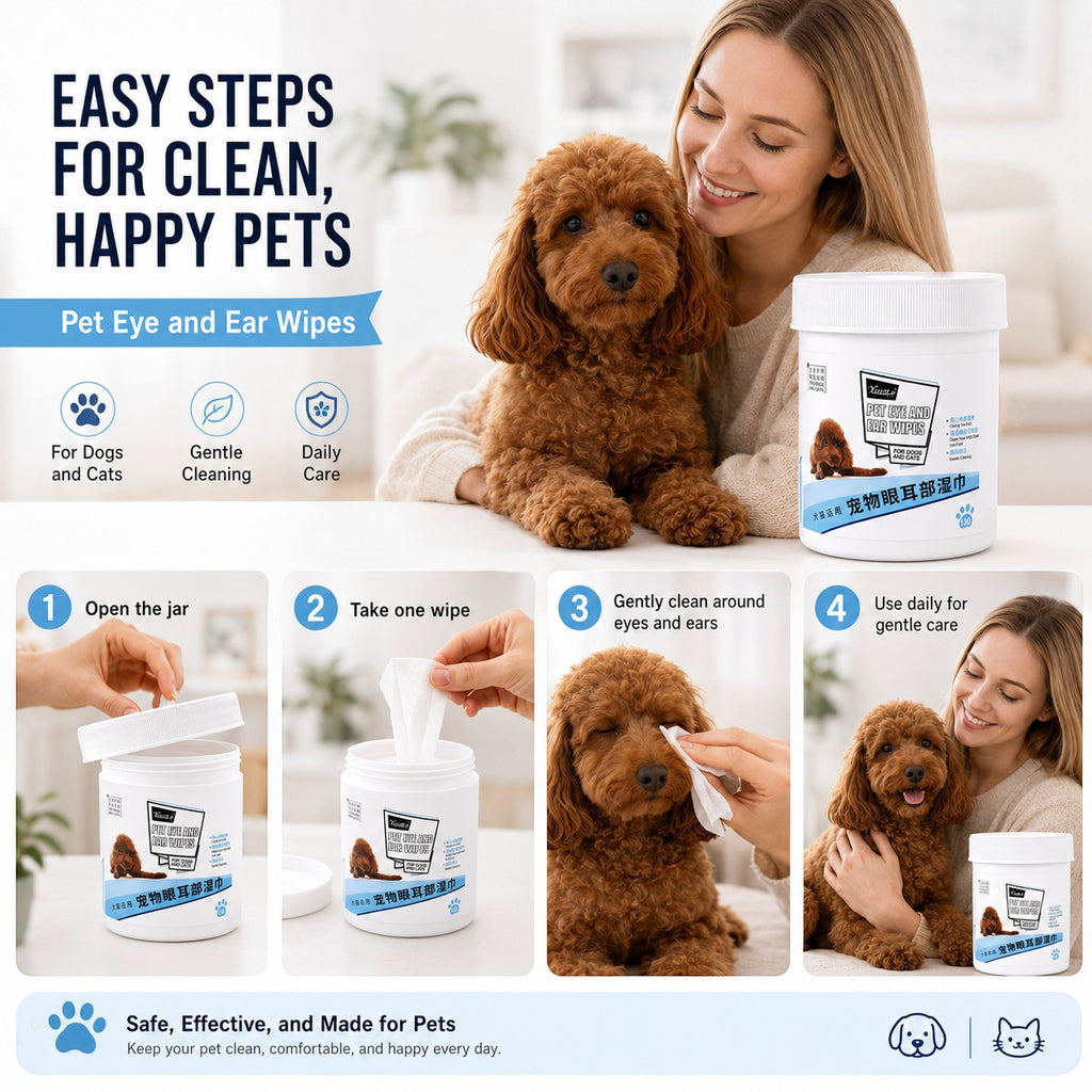 Tap2Own Pet Eye and Ear Wipes for dogs and cats, gentle cleaning, daily care, 130 wipes.
