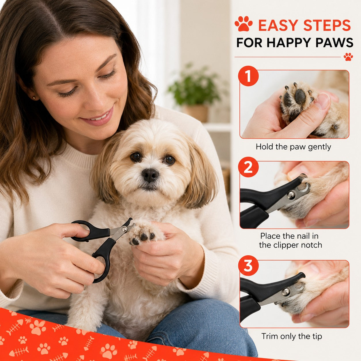 Tap2Own Pet Nail Clipper Scissors for small animals, with ergonomic handles and stainless steel blades, being used on a small dog.