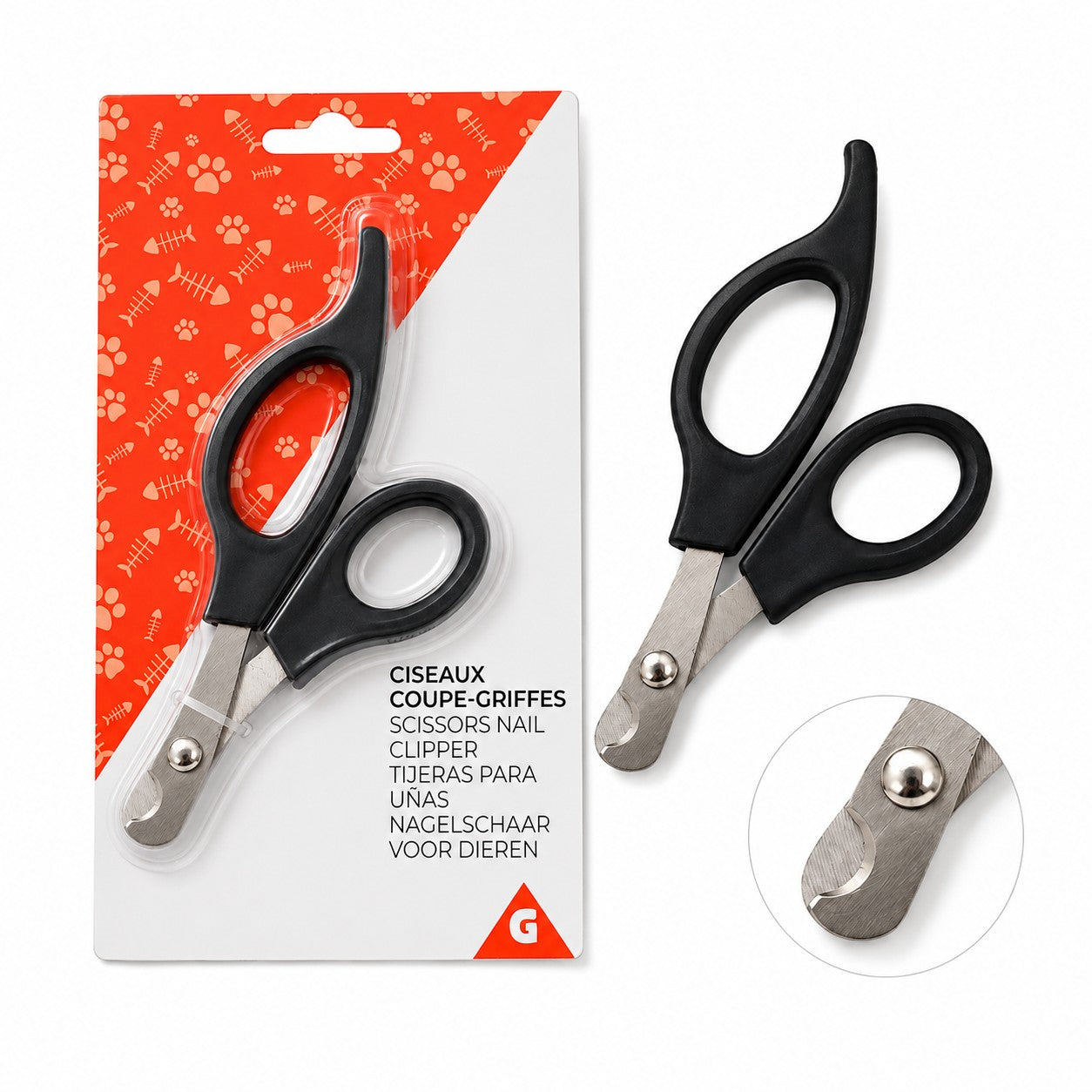 Tap2Own black stainless steel pet nail clipper scissors with ergonomic handles and safety stop for small animals.