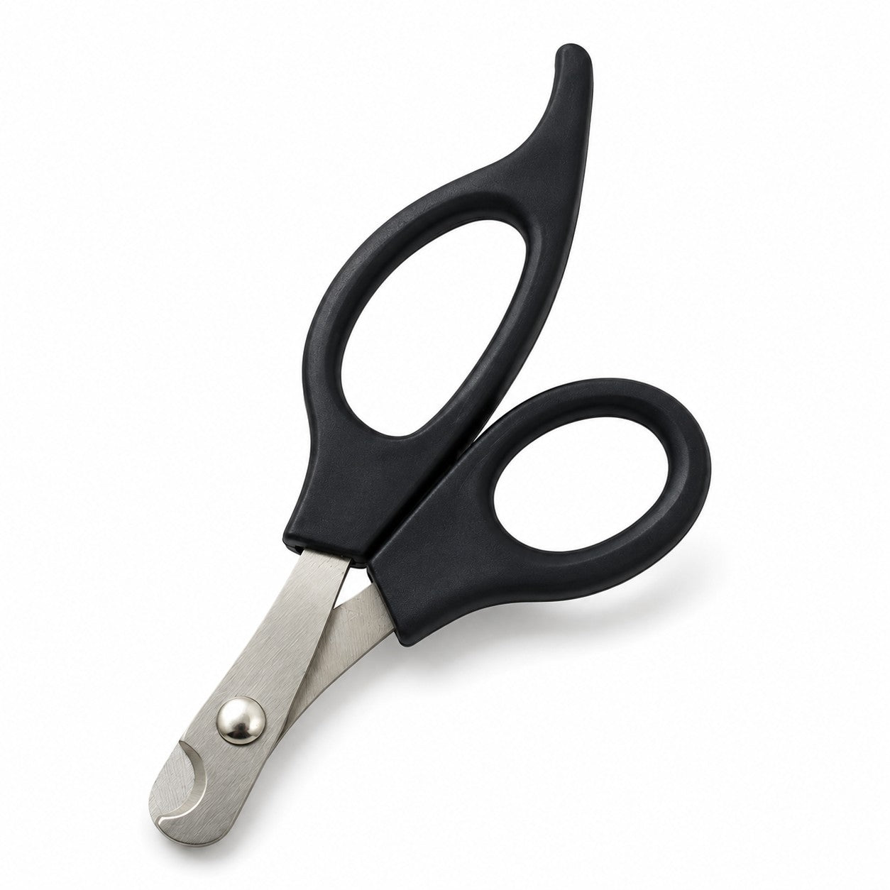 Tap2Own black ergonomic stainless steel pet nail clippers with safety stop for small animals.
