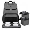 Tap2Own heather gray pet travel backpack with two collapsible bowls and two insulated food containers.