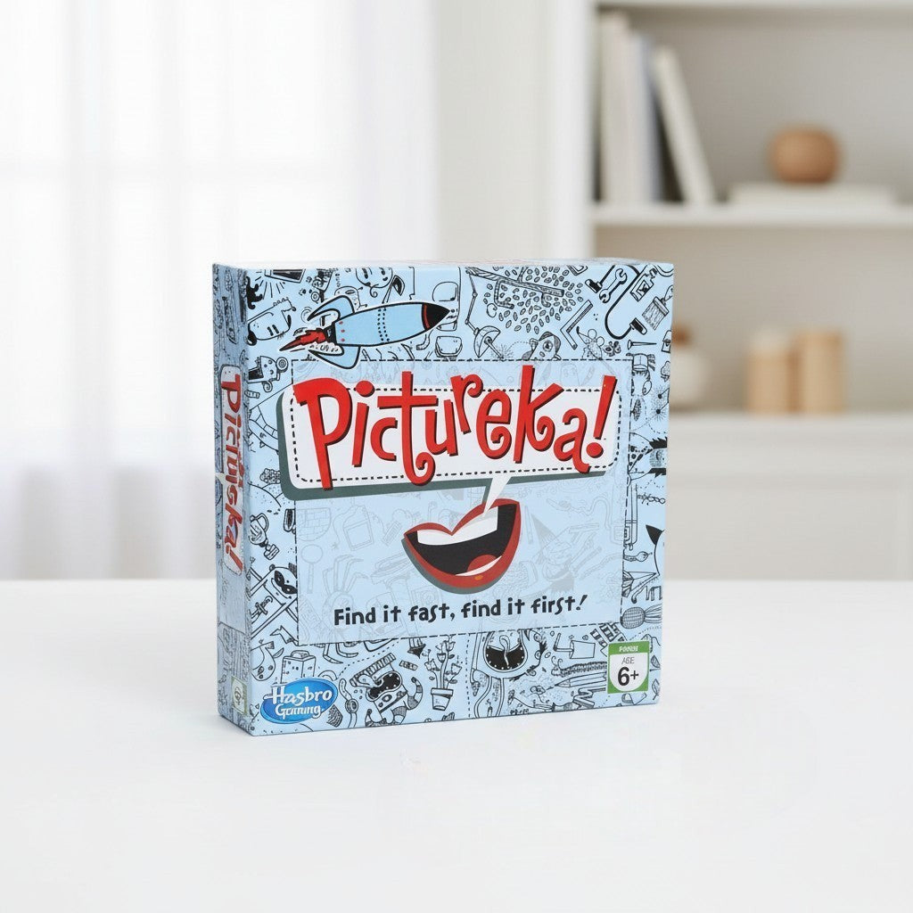 Tap2Own Pictureka! Find It Fast, Find It First board game box with colorful illustrations and a rocket ship.