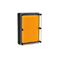 Tap2Own orange pin art 3D impression toy with black frame, creates tactile sculptures.