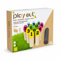 Tap2Own Playout wooden lawn bowling game set with 12 numbered pins and throwing baton. For ages 3+.