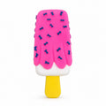Tap2Own pink popsicle dog toy with blue bone details and yellow handle. Durable rubber for chewing and play.