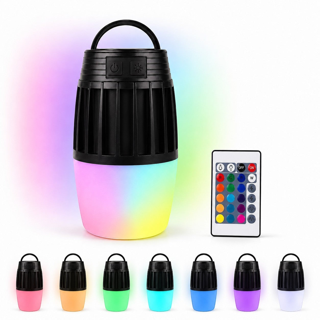 Tap2Own portable electric insect zapper and color-changing LED lantern with remote control for outdoor use.