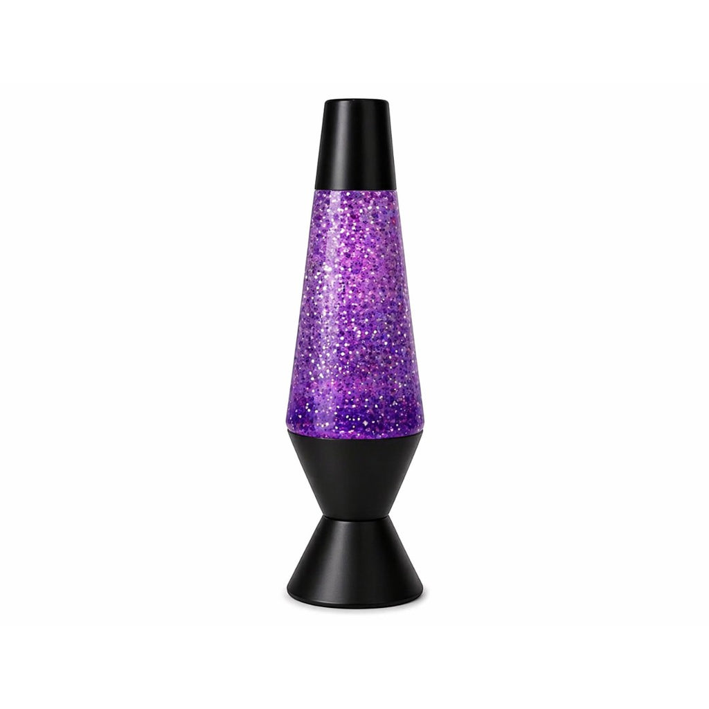 Tap2Own classic purple glitter lava lamp with black base and cap, featuring mesmerizing motion.