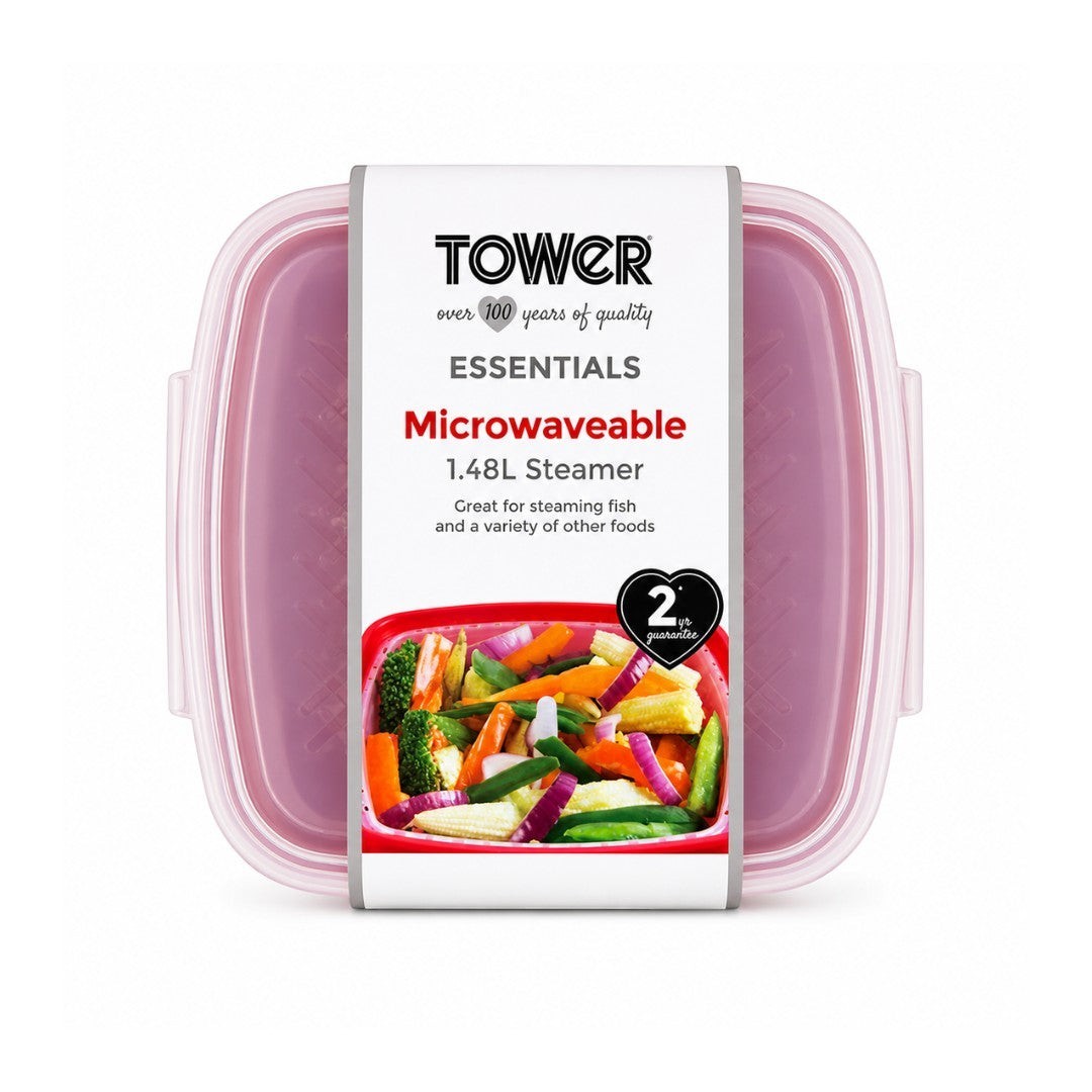 Tap2Own purple BPA-free microwaveable steamer container with a 2-year guarantee, perfect for steaming fish and vegetables.