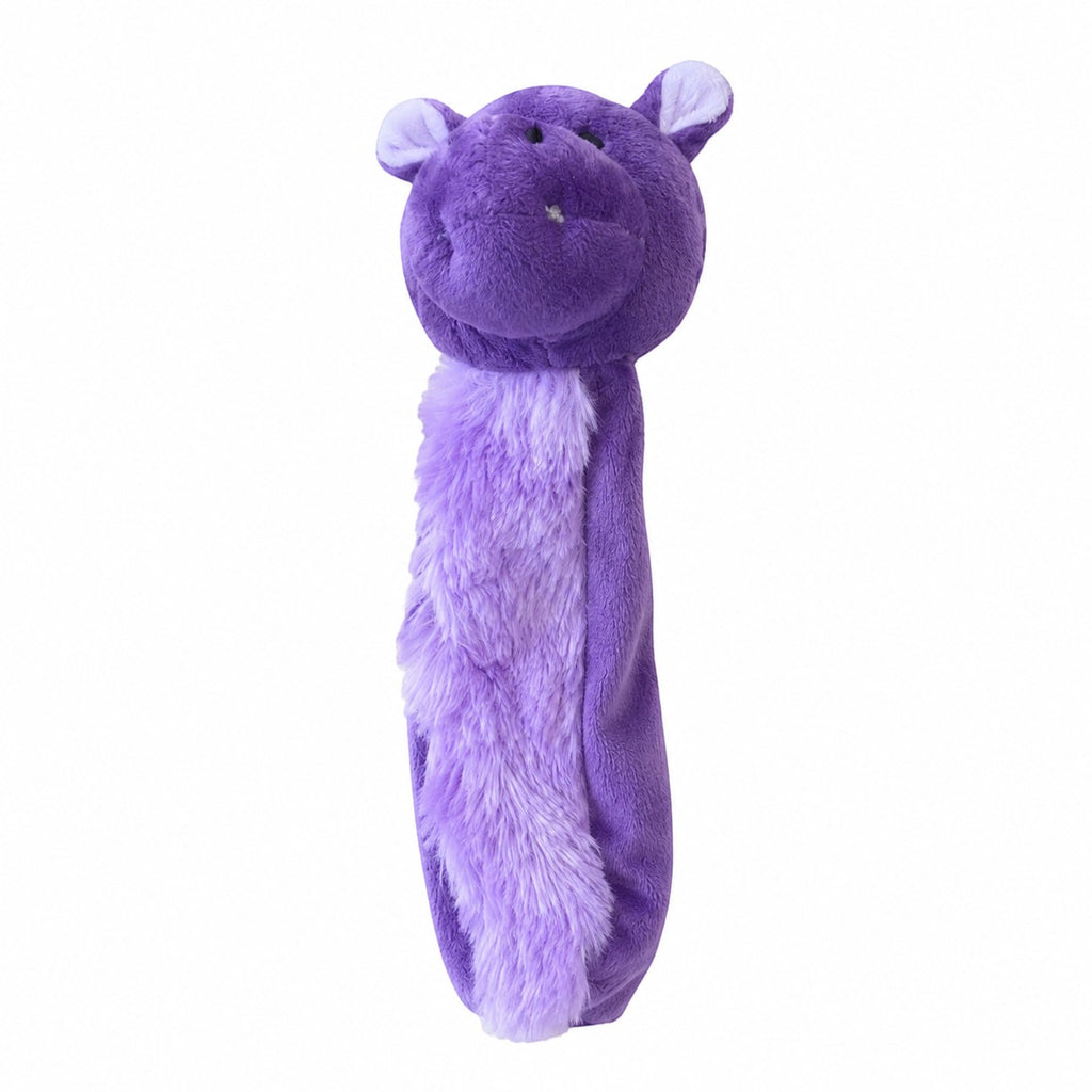 Tap2Own purple plush dog toy shaped like a friendly creature with fluffy textured belly for gentle play.