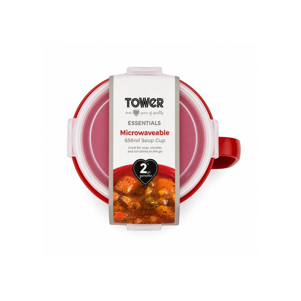 Tap2Own red microwaveable 656ml soup cup with lid and handle, BPA-free and dishwasher safe.