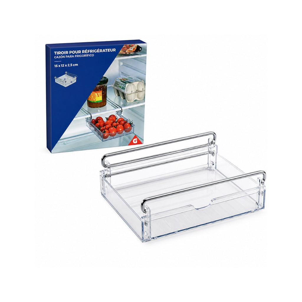 Tap2Own clear plastic refrigerator storage drawer organizer with chrome handles, perfect for fruits, vegetables, and snacks.