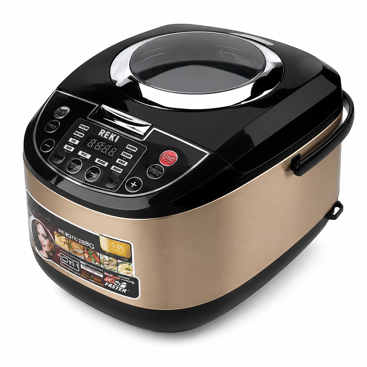 Tap2Own champagne gold and black Reki Automatic Deluxe Rice Cooker with 5.0L capacity and digital display.