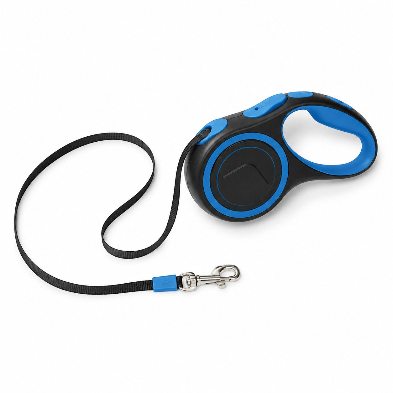 Tap2Own black and blue retractable dog leash with a 3-meter nylon tape and ergonomic handle.