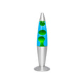Tap2Own retro lava lamp with blue liquid and green blobs, silver base and cap.