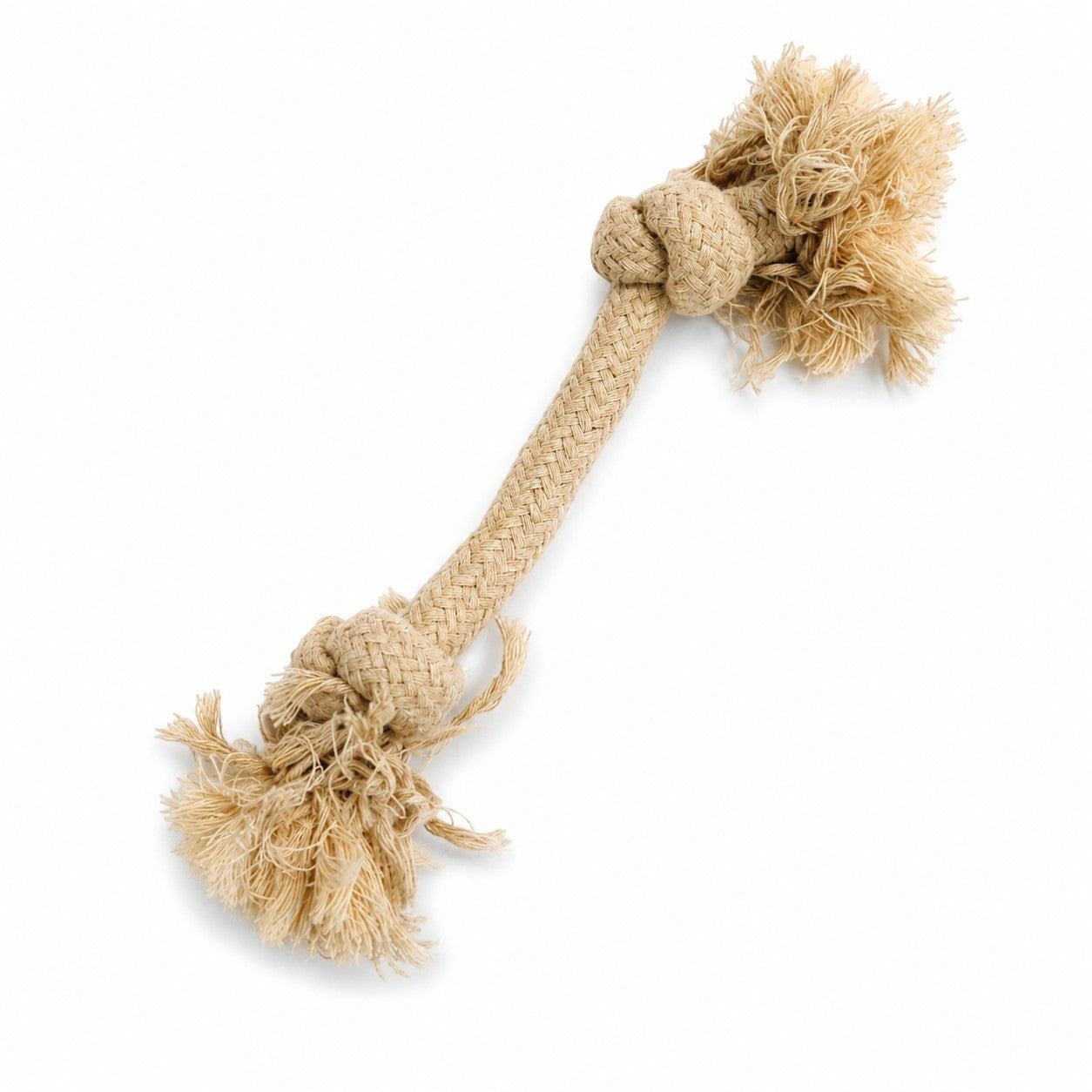 Tap2Own knotted rope dog tug toy, natural beige, durable for chewing and dental health.