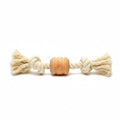 Tap2Own Wooden and Rope Dog Tug Toy with natural wood bead and frayed rope ends for interactive play.