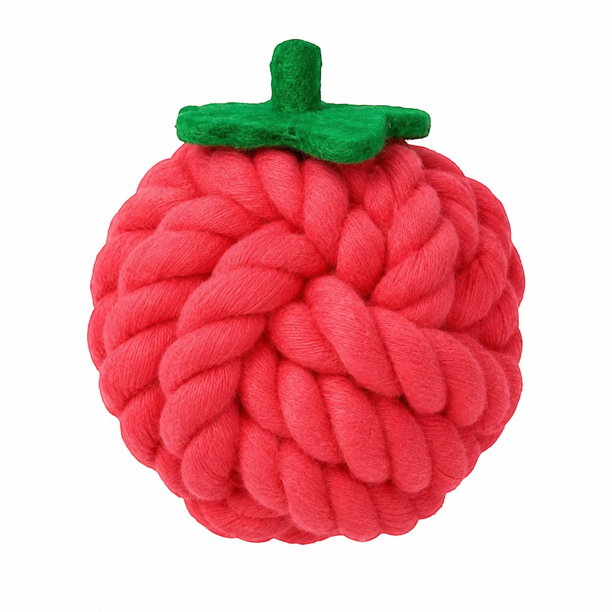 Tap2Own red woven rope strawberry cat toy with green stem and leaves