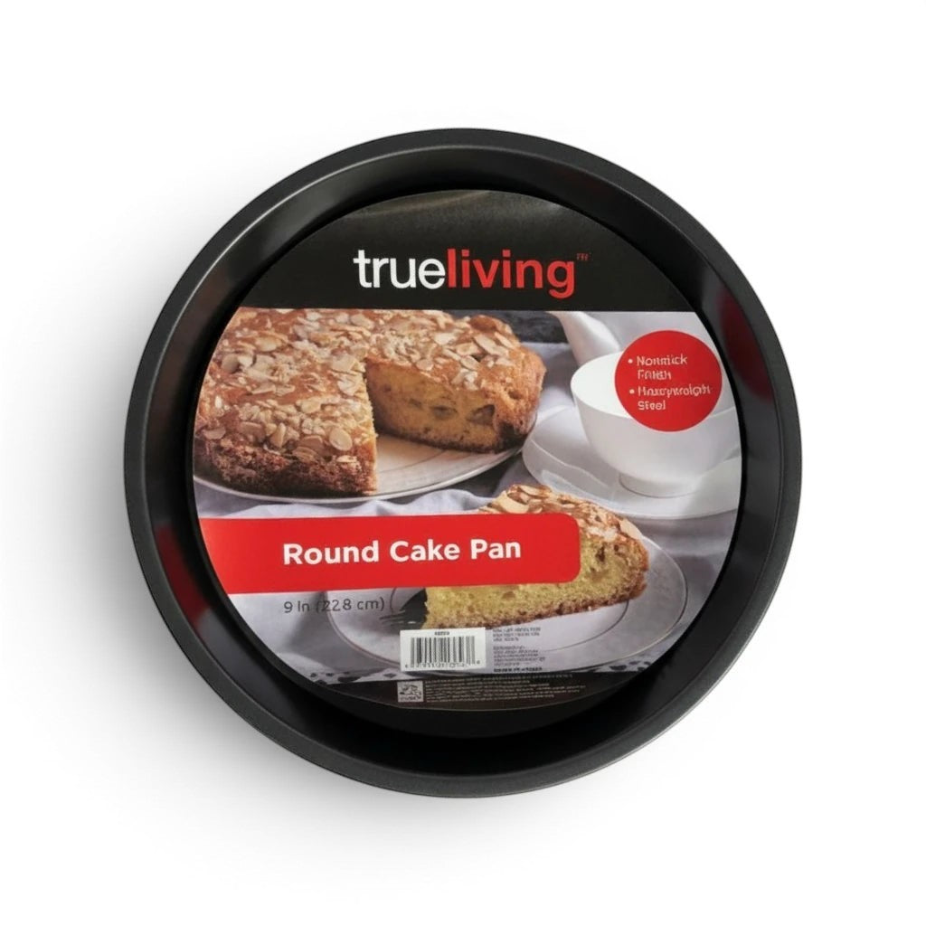 Tap2Own Trueliving 9-inch round cake pan made of heavy-duty steel with nonstick finish.