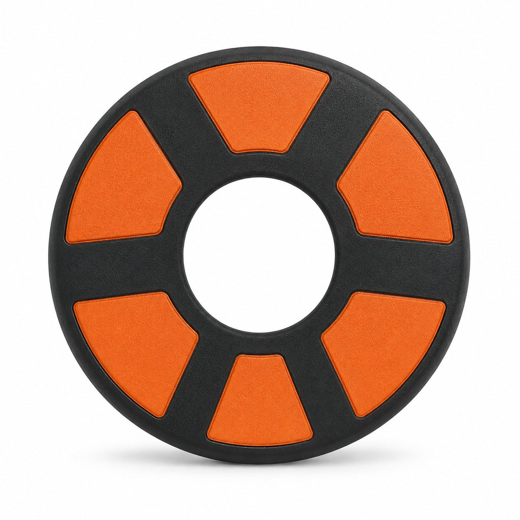 Tap2Own black and orange rubber flying ring dog toy for fetch and outdoor play