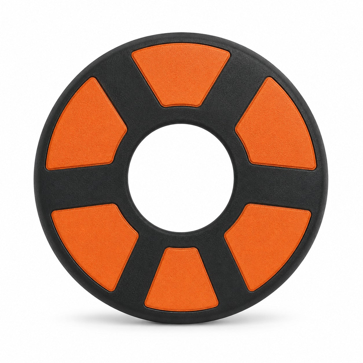 Tap2Own black and orange rubber flying ring dog toy for fetch and outdoor play