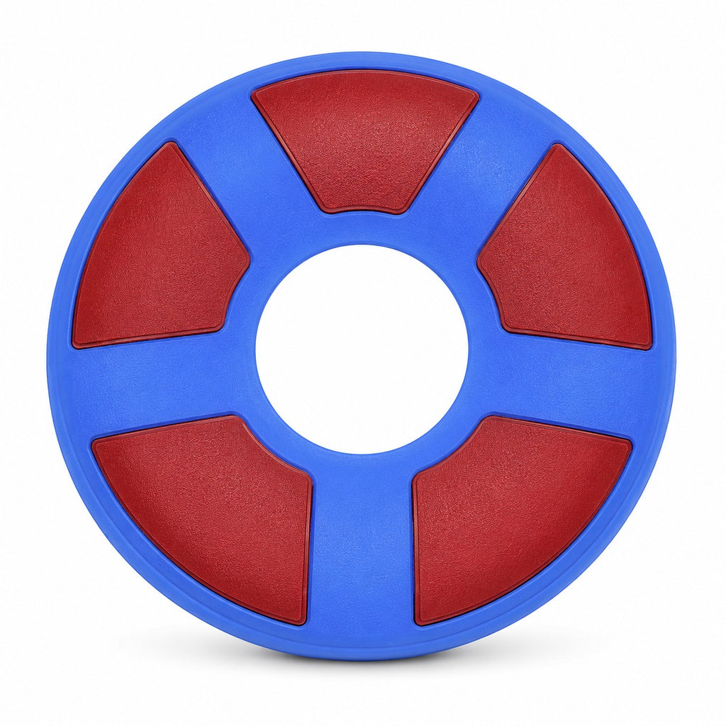 Tap2Own blue and red rubber flying ring dog toy for fetch and outdoor play