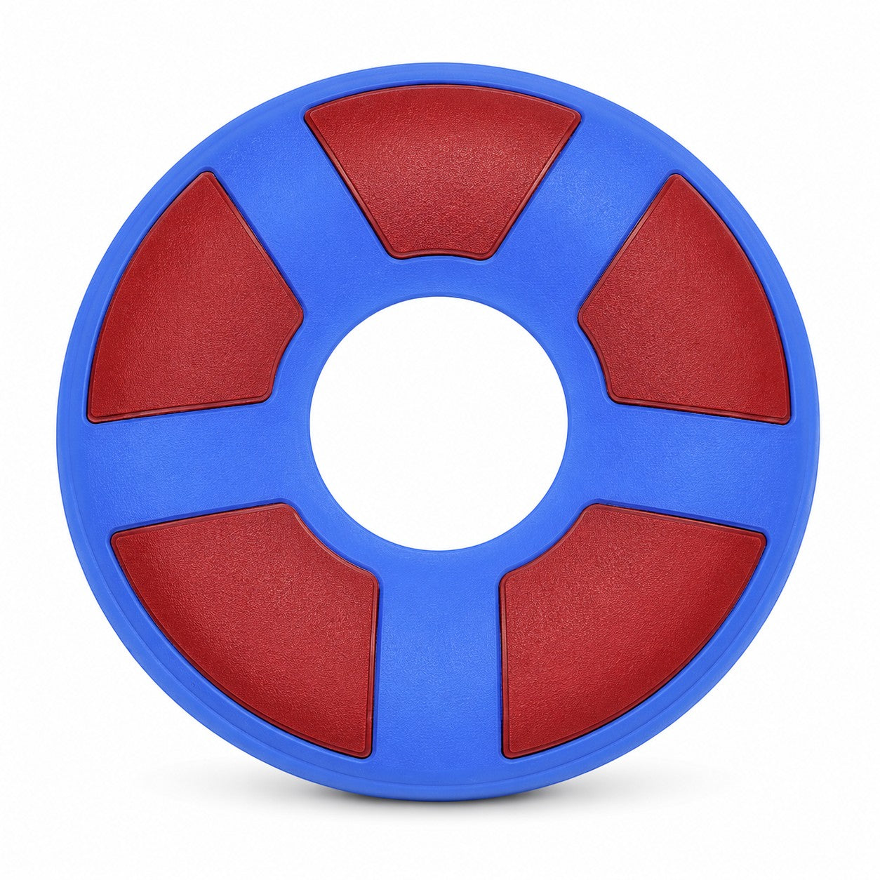 Tap2Own blue and red rubber flying ring dog toy for fetch and outdoor play