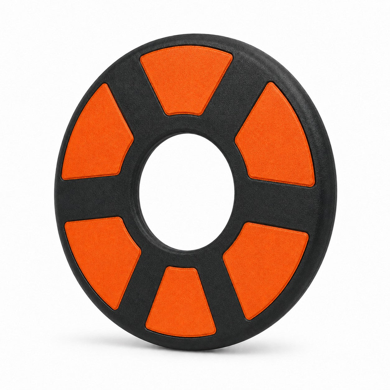 Tap2Own black and orange rubber flying ring dog toy for fetch and outdoor play