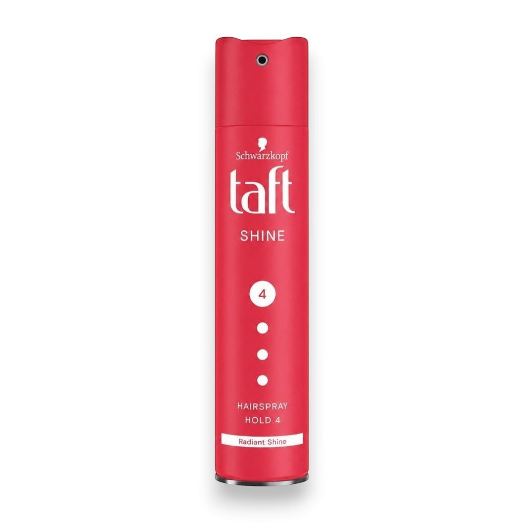 Tap2Own Schwarzkopf Taft Shine hairspray in a red aerosol can with hold level 4 for radiant shine