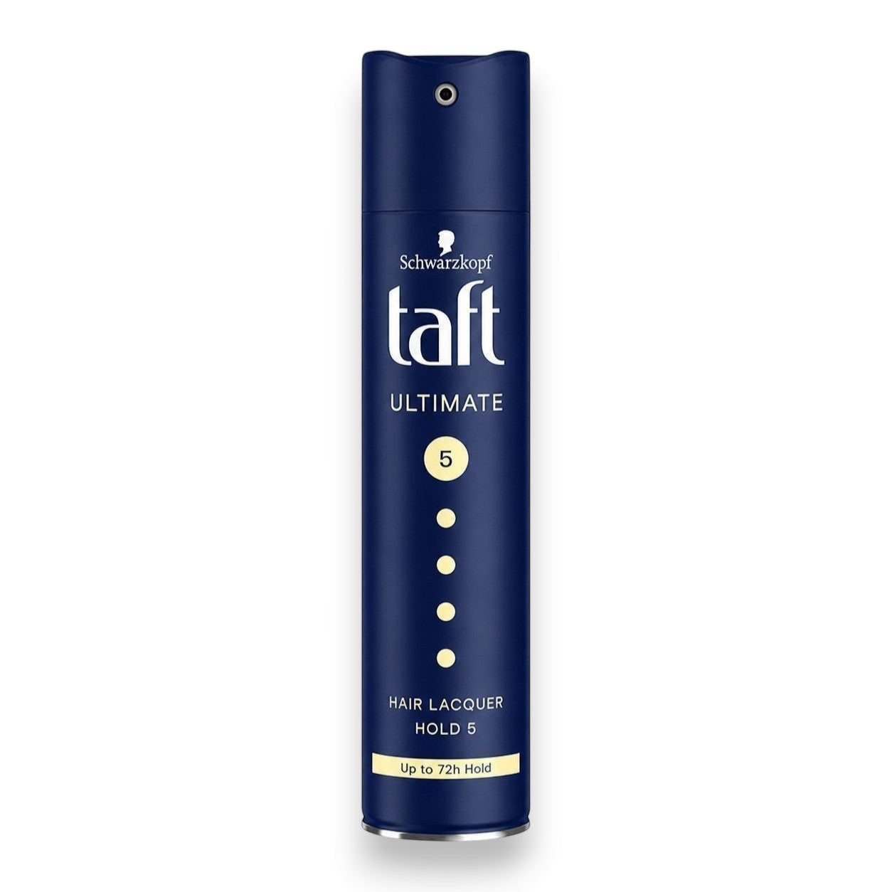 Tap2Own Schwarzkopf Taft Ultimate hair lacquer spray with level 5 hold for 72-hour long-lasting style in a blue bottle.