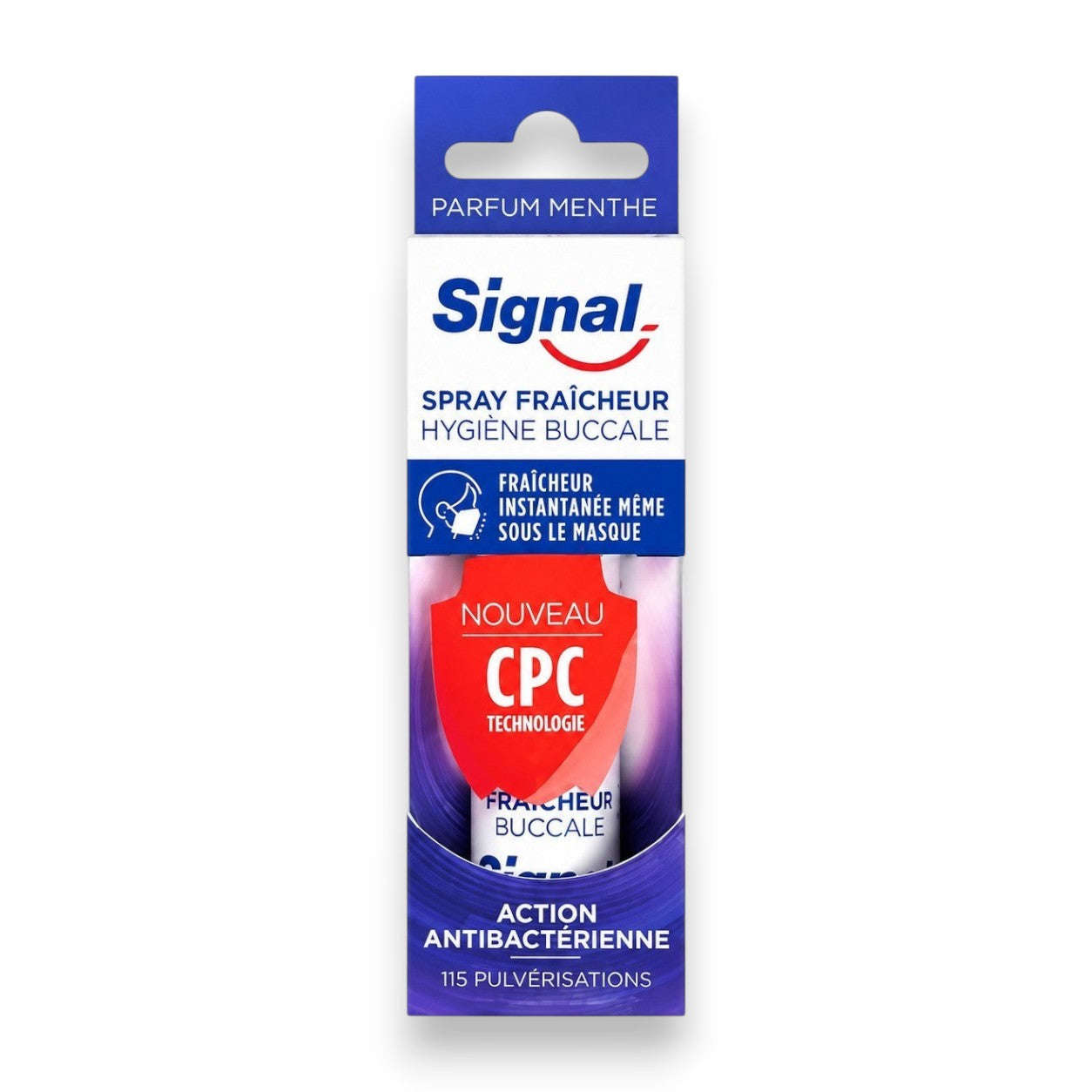 Tap2Own Signal mint breath freshener spray with antibacterial CPC technology in portable packaging.