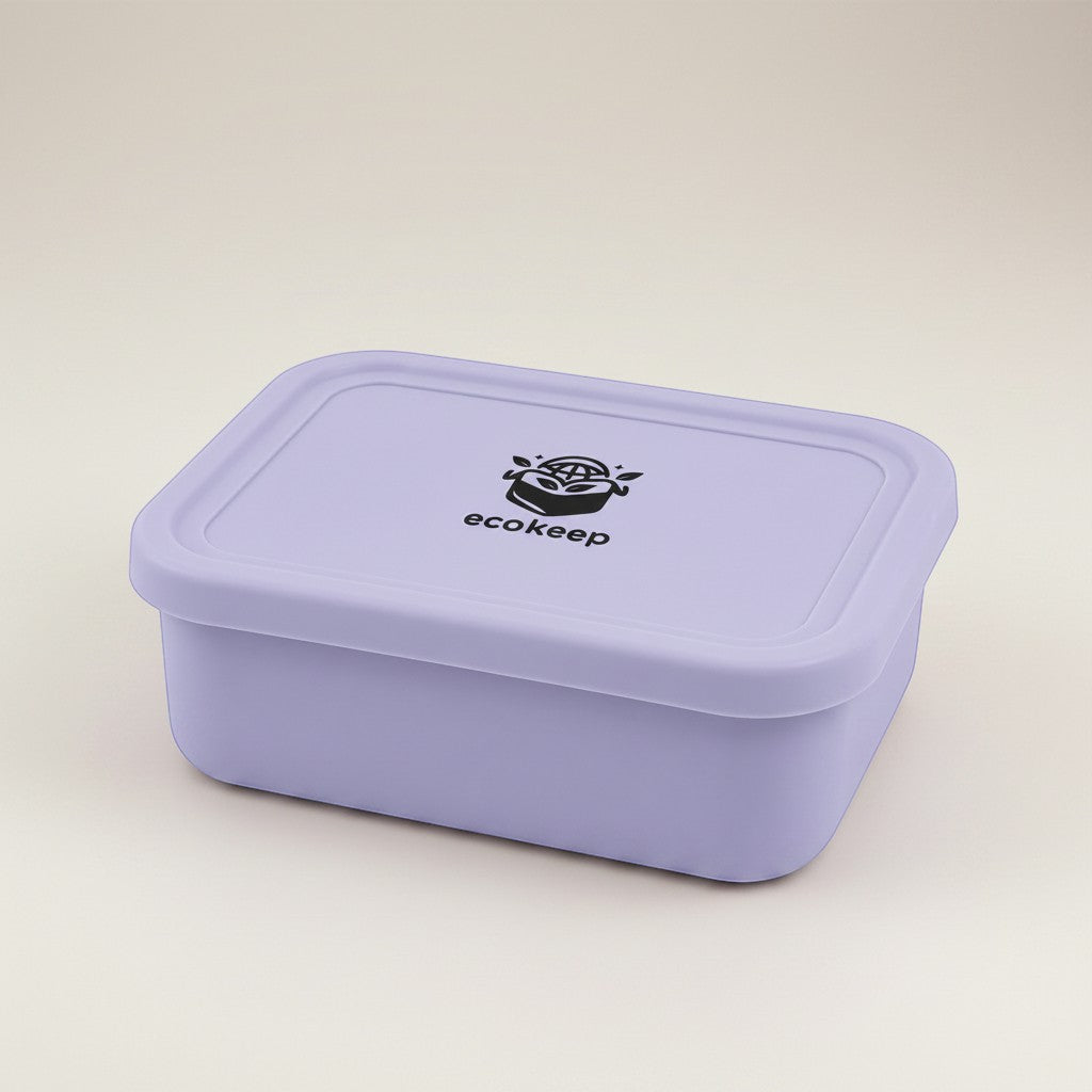 Tap2Own lavender silicone bento lunch box with multiple compartments and secure lid.
